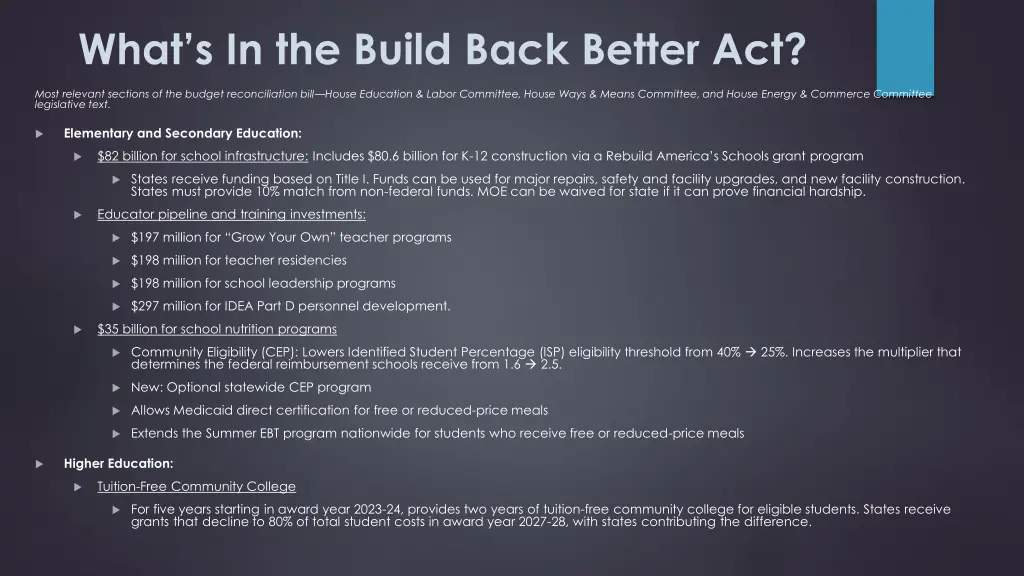what s in the build back better act