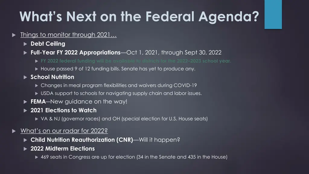 what s next on the federal agenda
