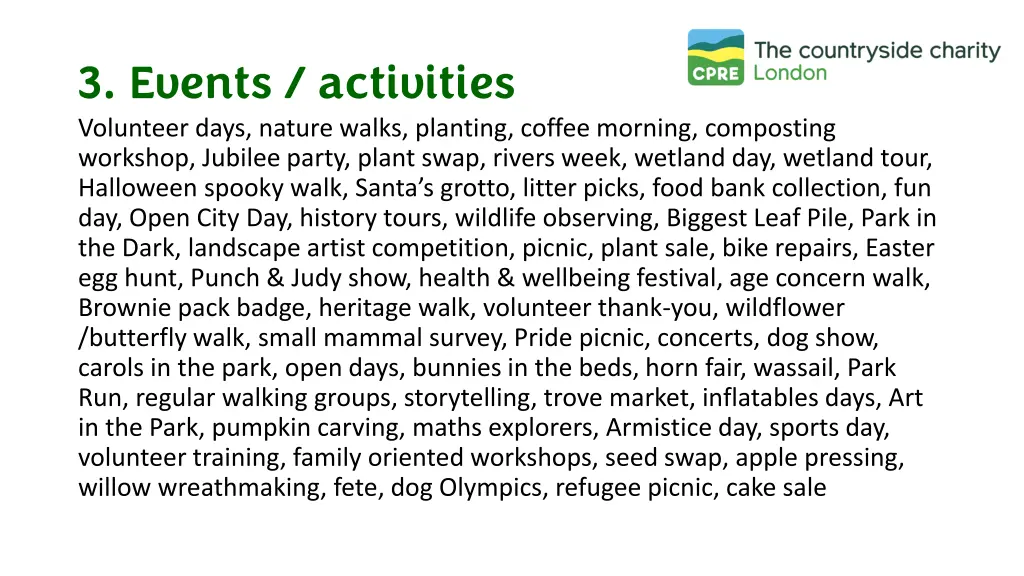 3 events activities volunteer days nature walks