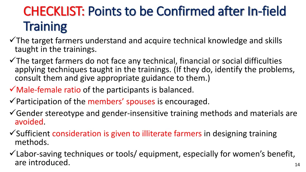 checklist checklist points to be confirmed after