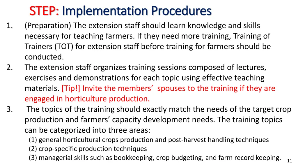 step step implementation procedures