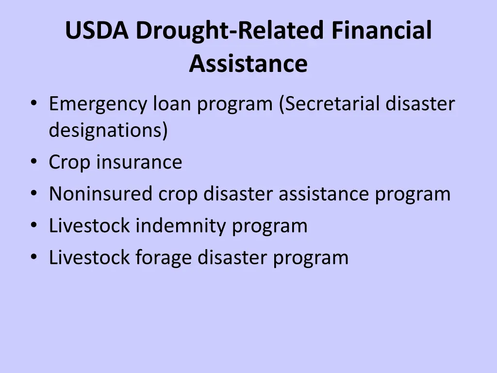 usda drought related financial assistance