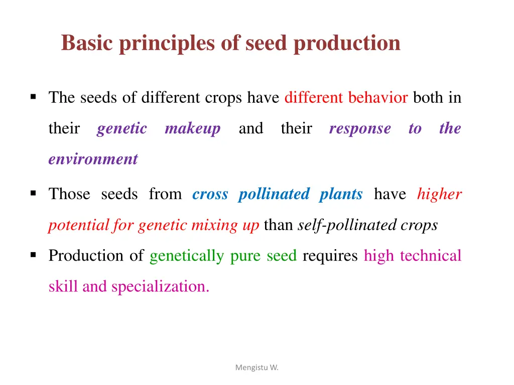 basic principles of seed production