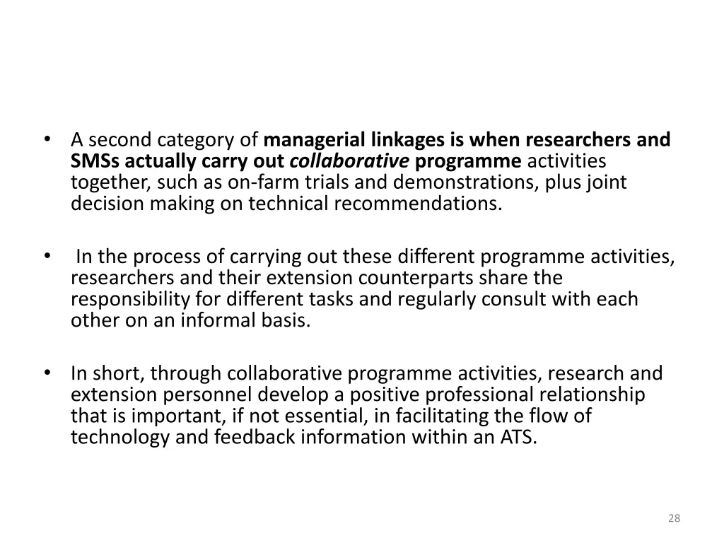 a second category of managerial linkages is when