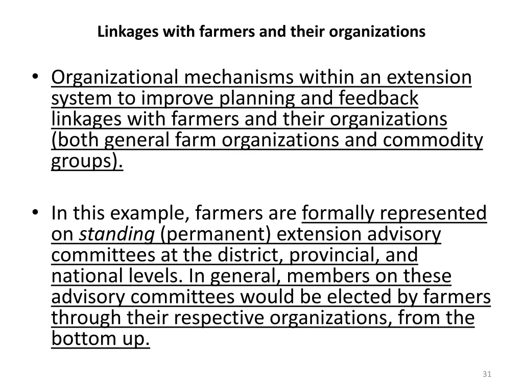 linkages with farmers and their organizations