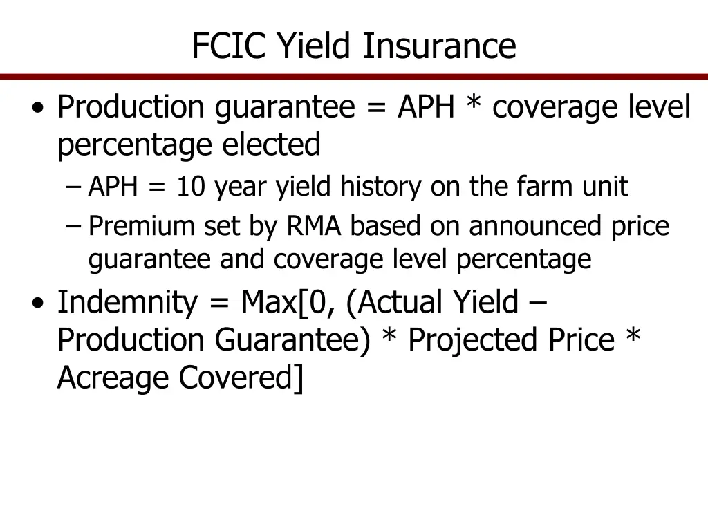 fcic yield insurance