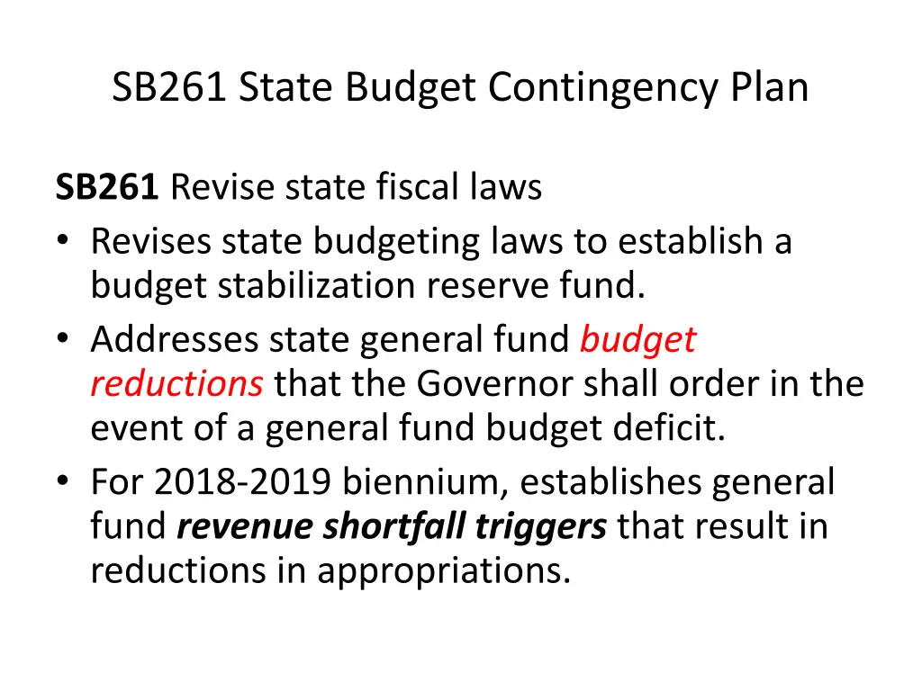 sb261 state budget contingency plan 2
