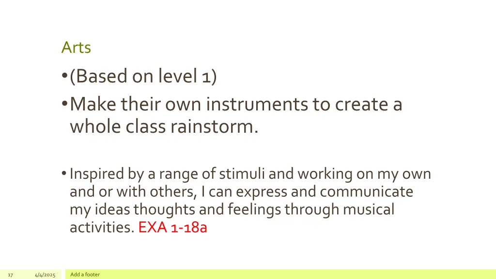 arts based on level 1 make their own instruments