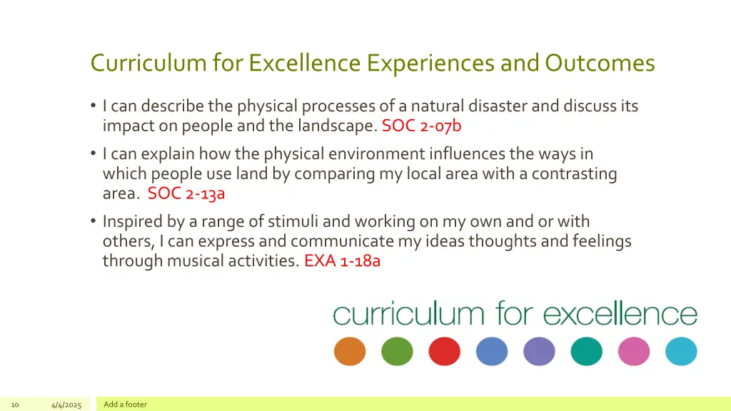 curriculum for excellence experiences and outcomes