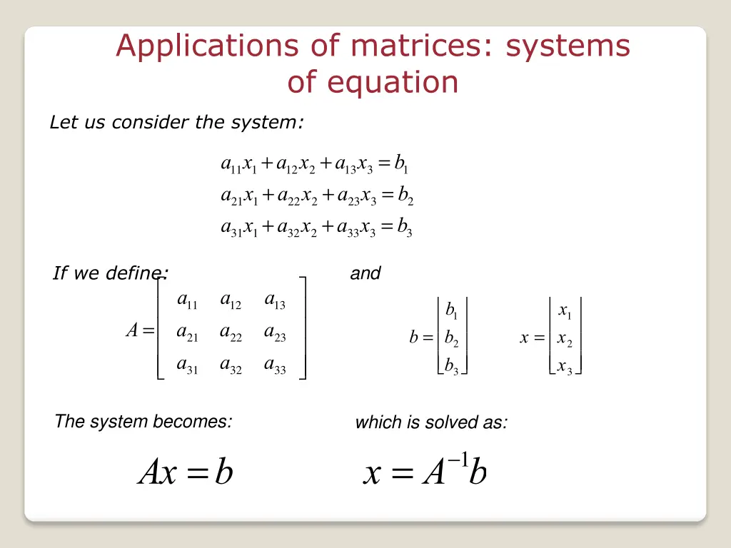 applications of matrices systems of equation