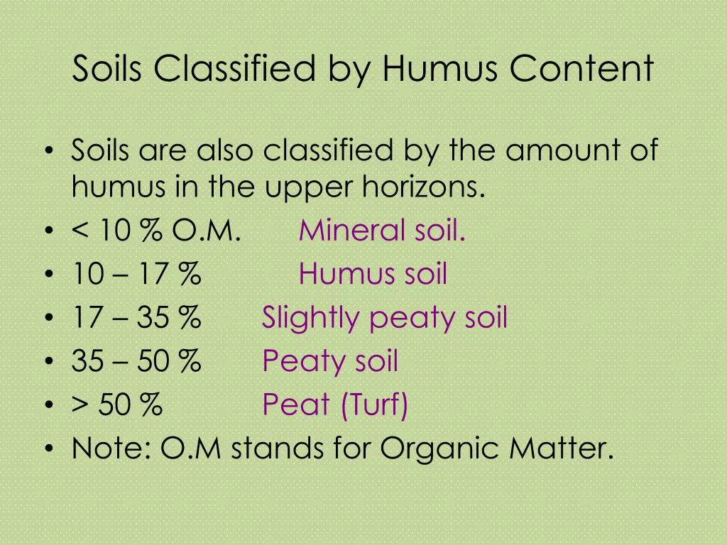 soils classified by humus content