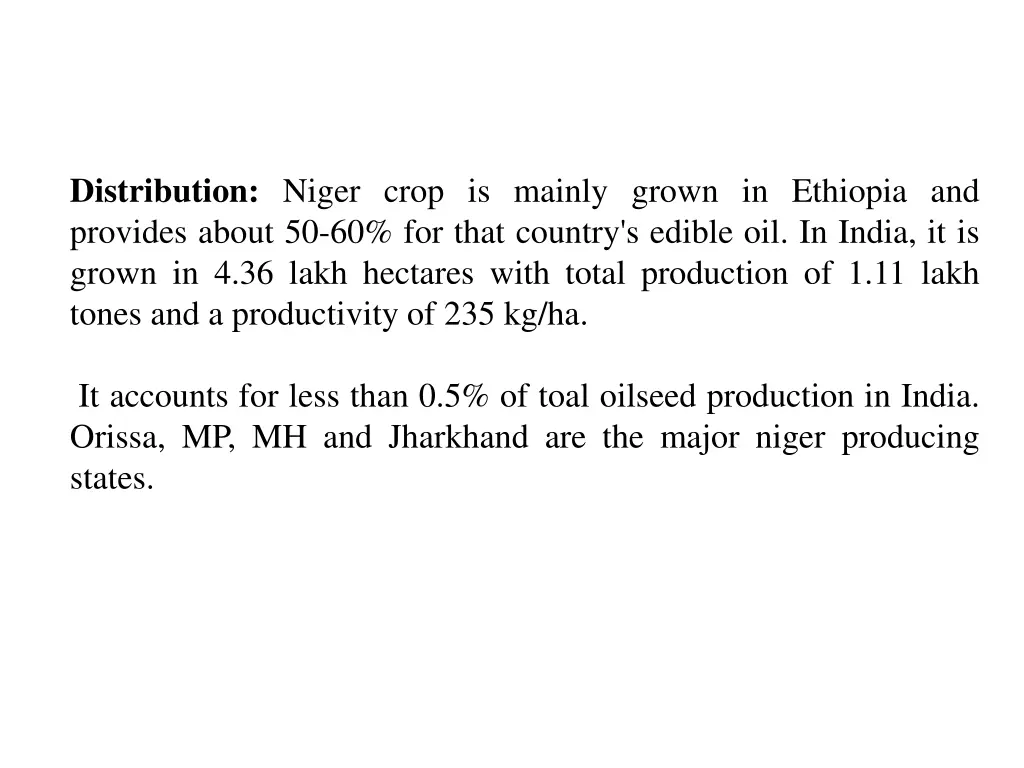 distribution niger crop is mainly grown