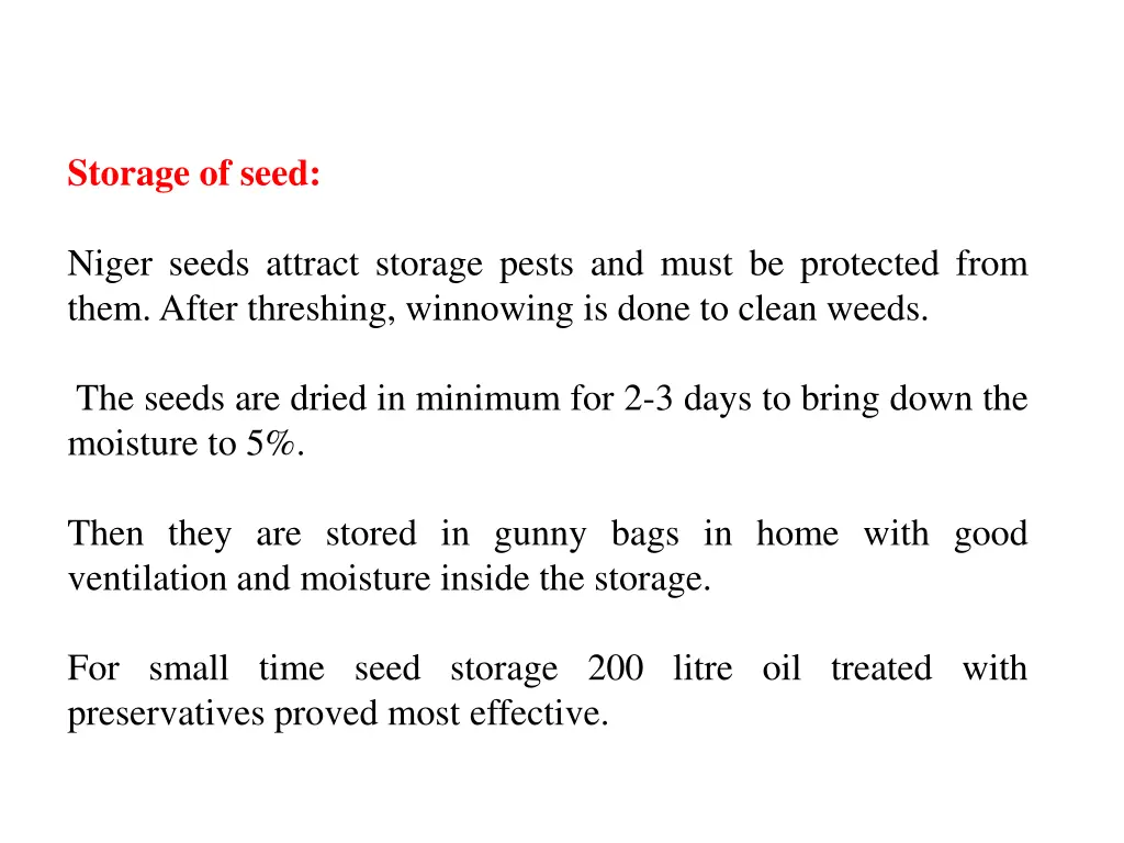 storage of seed