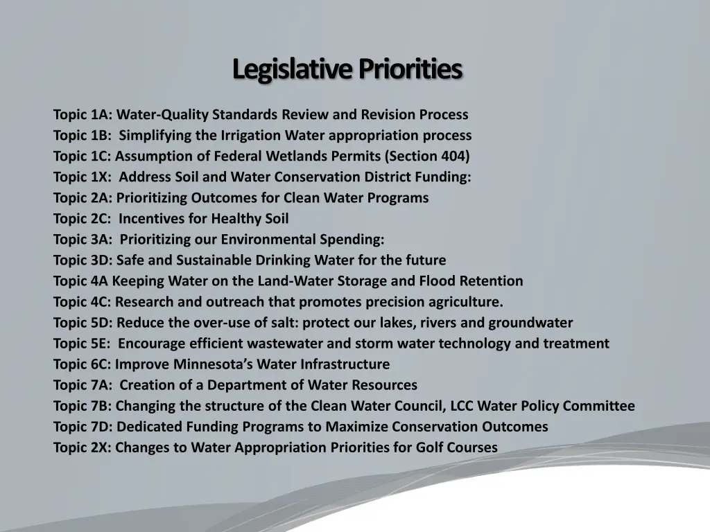 legislative priorities