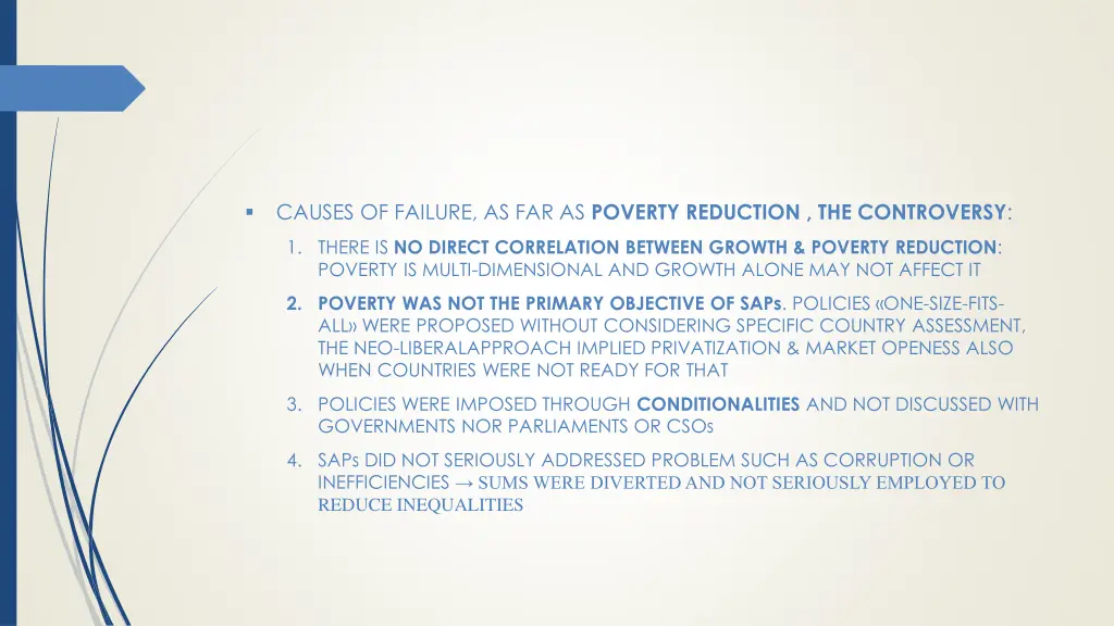causes of failure as far as poverty reduction