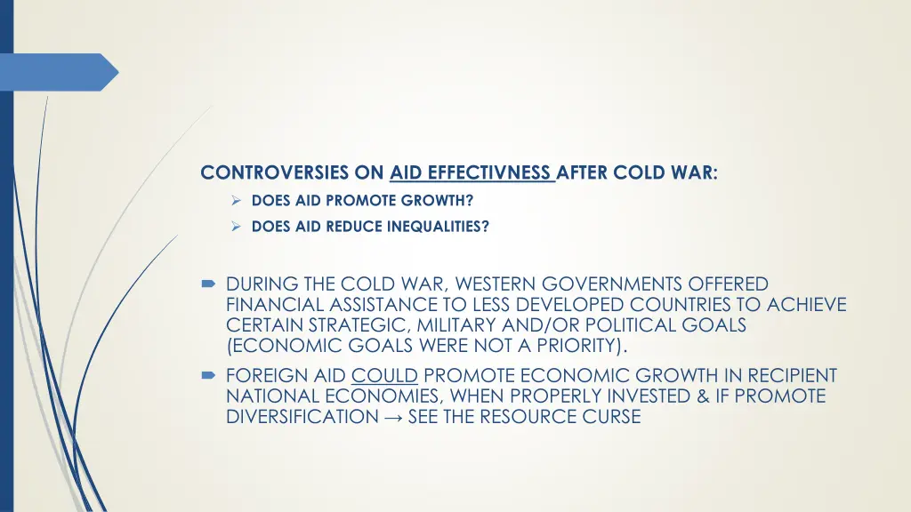 controversies on aid effectivness after cold