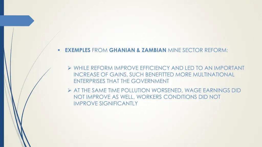 exemples from ghanian zambian mine sector reform