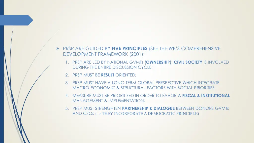 prsp are guided by five principles