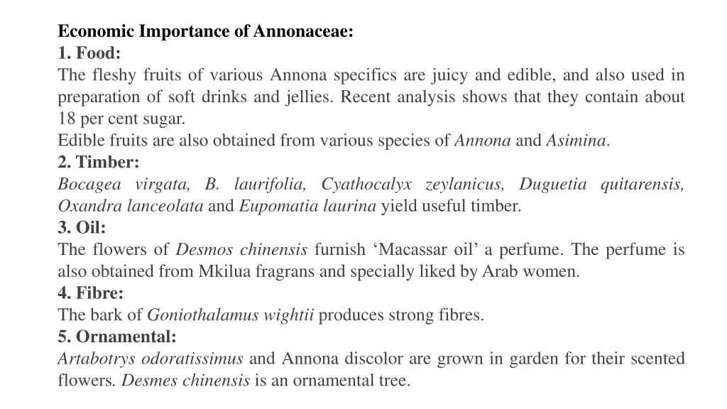 economic importance of annonaceae 1 food