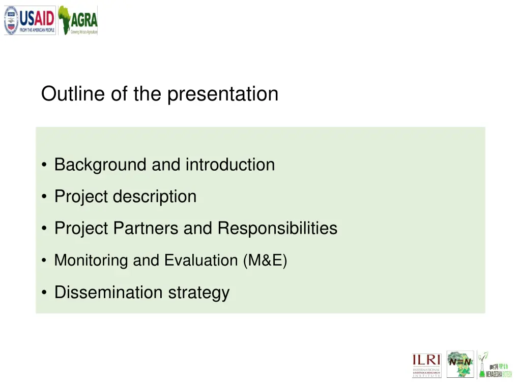 outline of the presentation