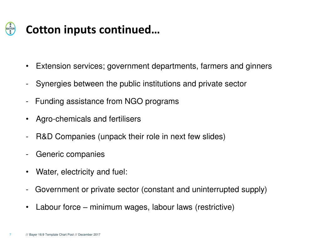 cotton inputs continued