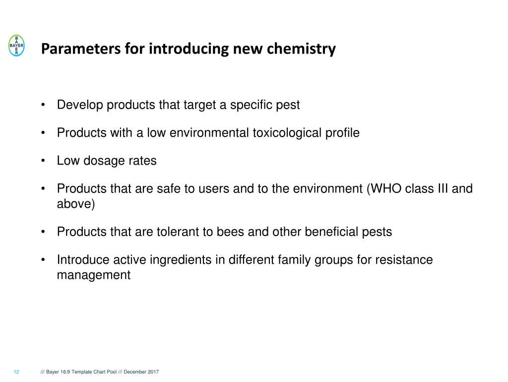 parameters for introducing new chemistry