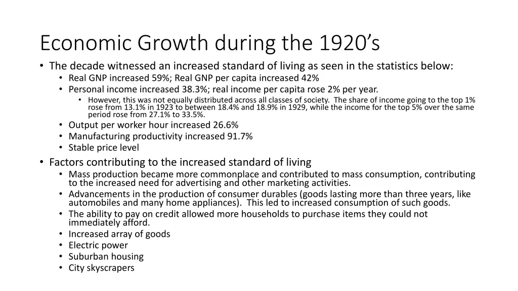 economic growth during the 1920 s the decade
