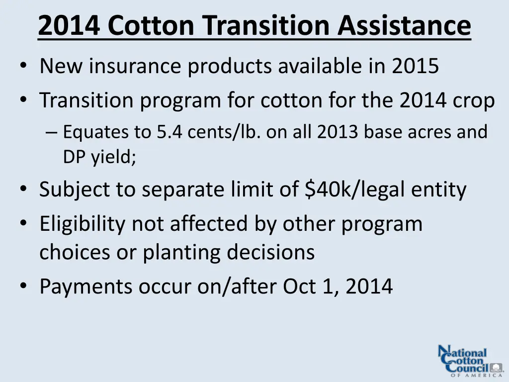 2014 cotton transition assistance new insurance