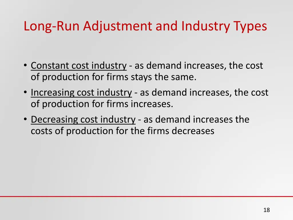 long run adjustment and industry types