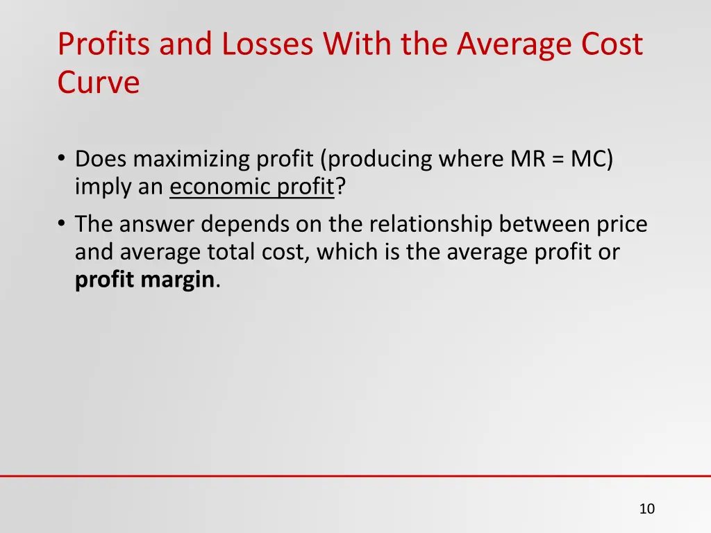 profits and losses with the average cost curve