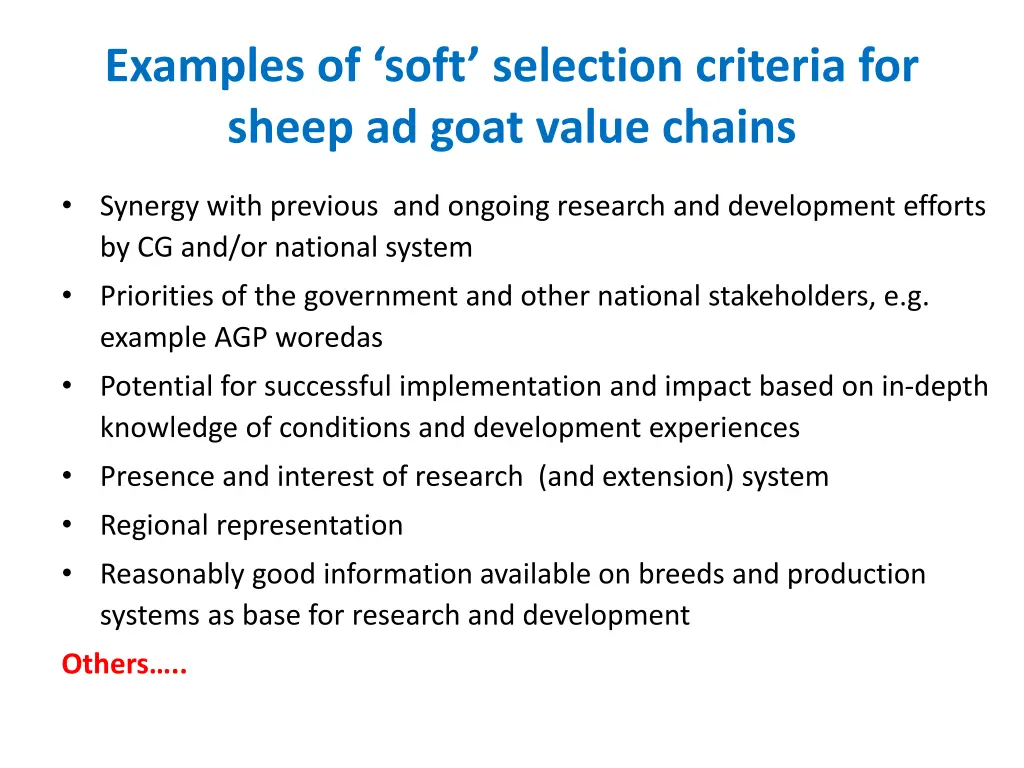 examples of soft selection criteria for sheep