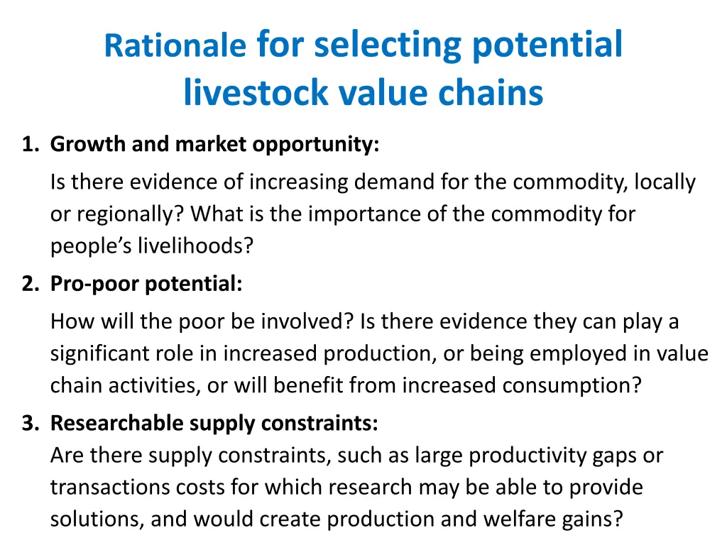 rationale for selecting potential livestock value