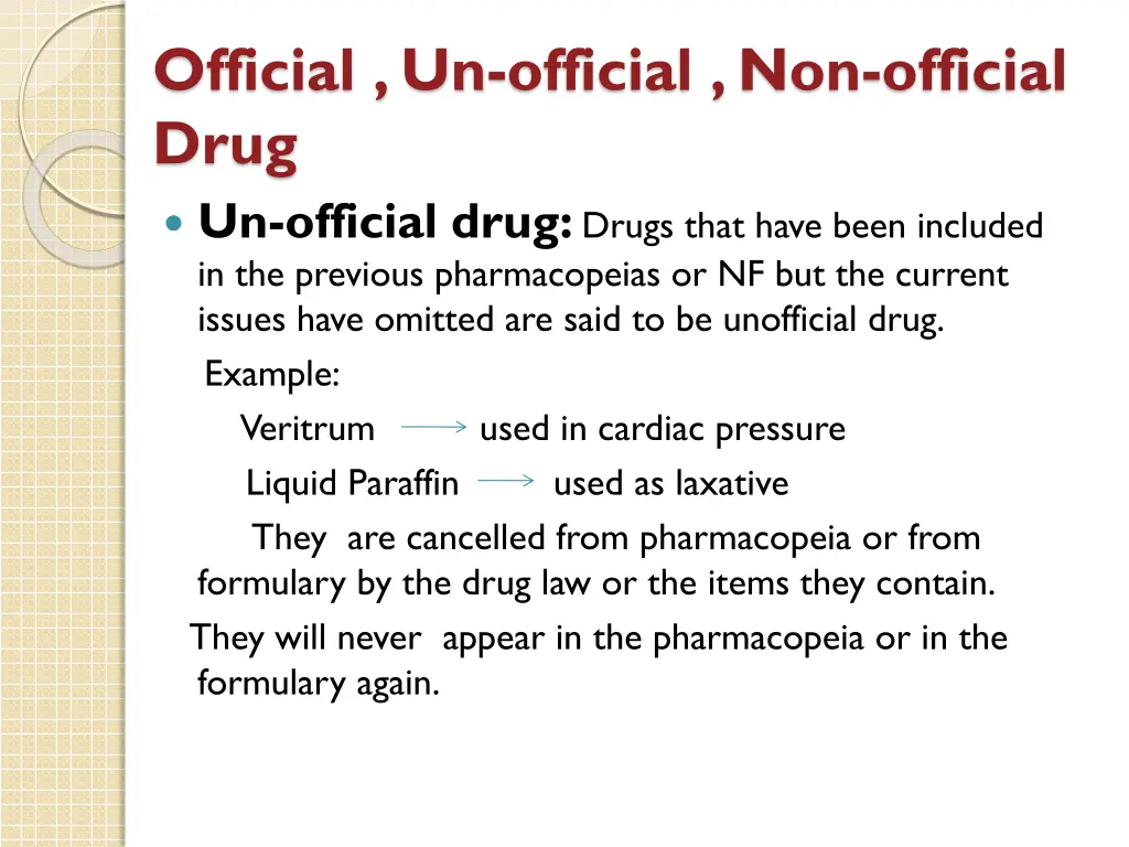 official un official non official drug