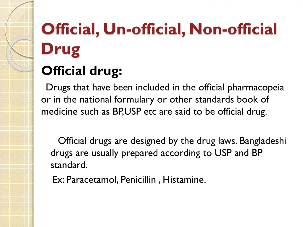 official un official non official drug official