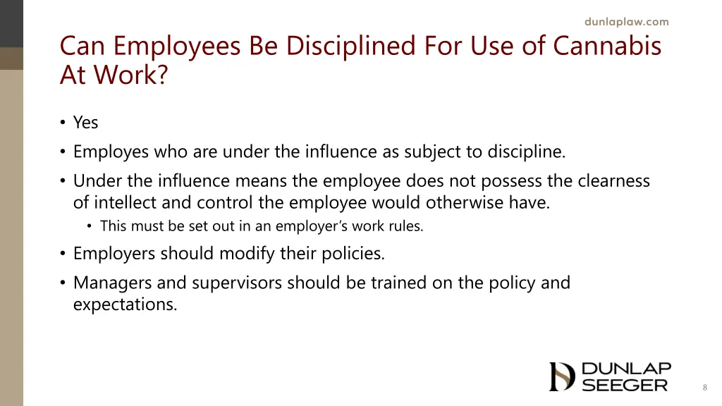 can employees be disciplined for use of cannabis
