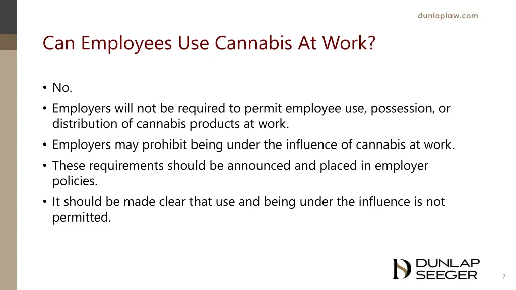 can employees use cannabis at work