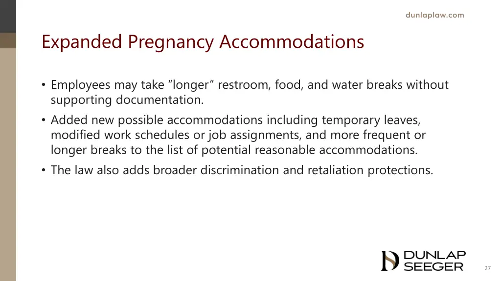 expanded pregnancy accommodations