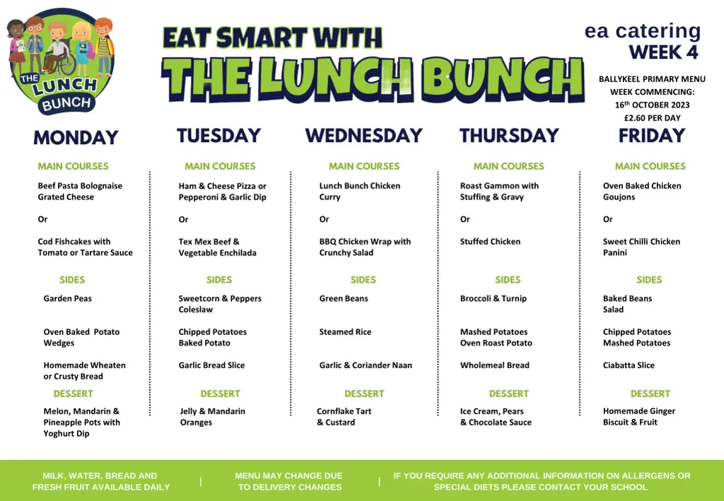 ballykeel primary menu week commencing 2