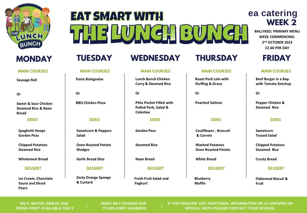ballykeel primary menu week commencing