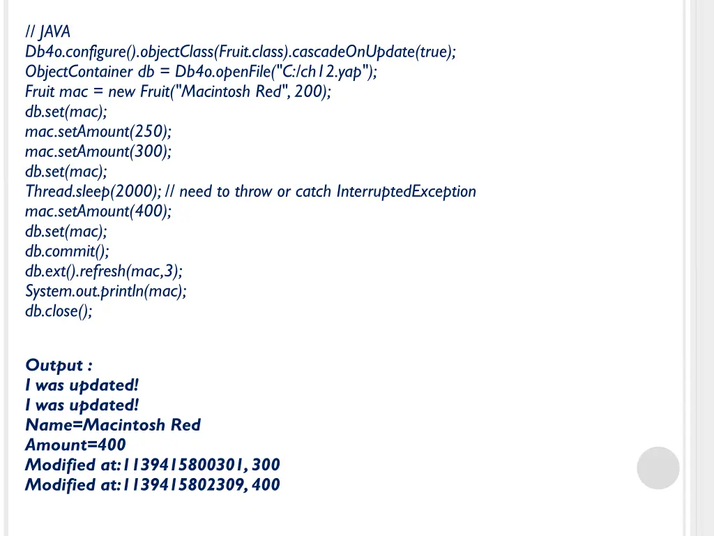 java db4o configure objectclass fruit class