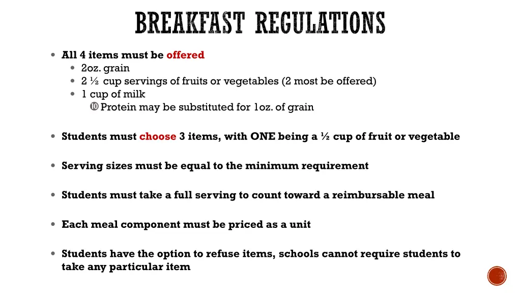 breakfast regulations