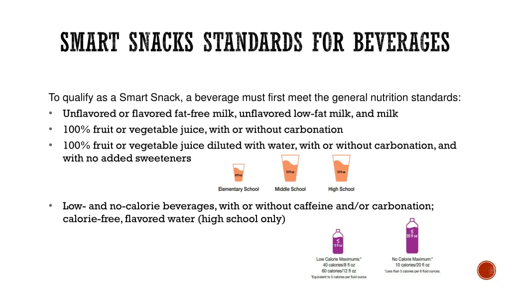 smart snacks standards for beverages