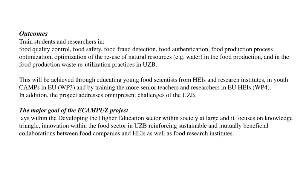 outcomes train students and researchers in food