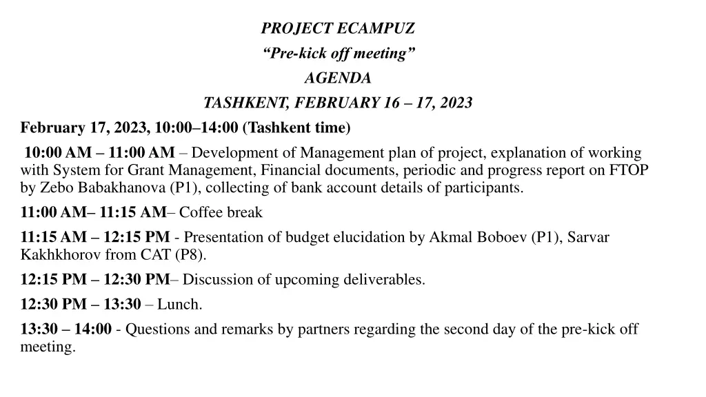 project ecampuz pre kick off meeting agenda 1