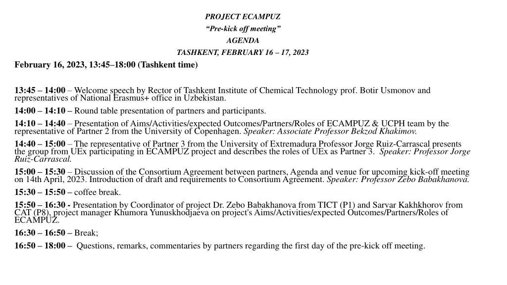 project ecampuz pre kick off meeting agenda