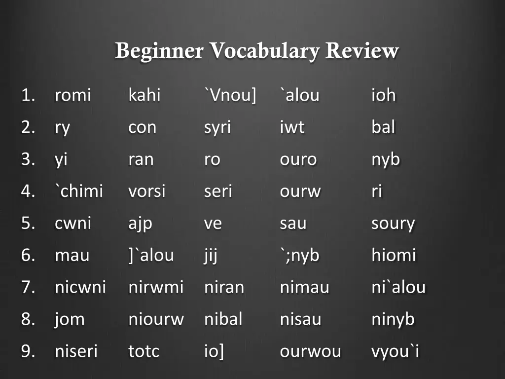 beginner vocabulary review