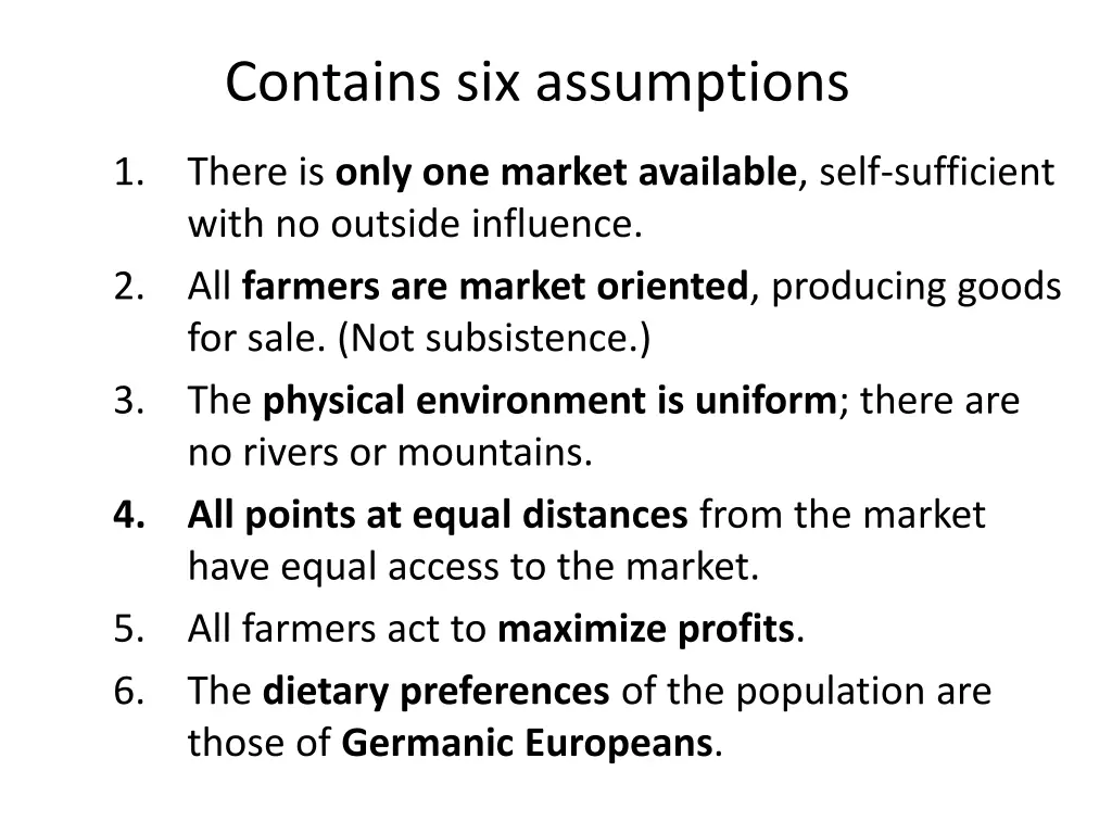 contains six assumptions