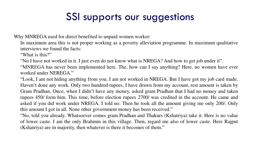 ssi supports our suggestions