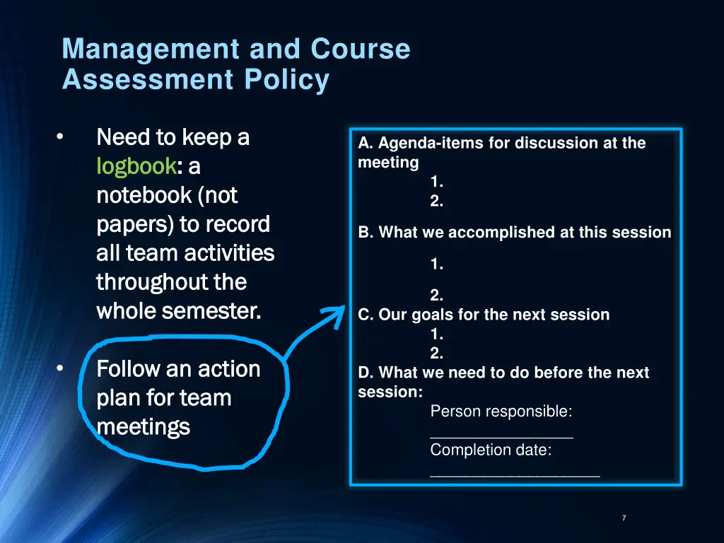 management and course assessment policy