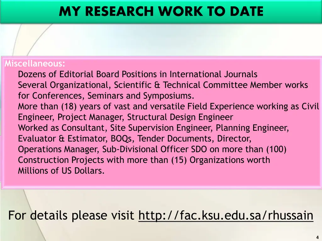 my research work to date